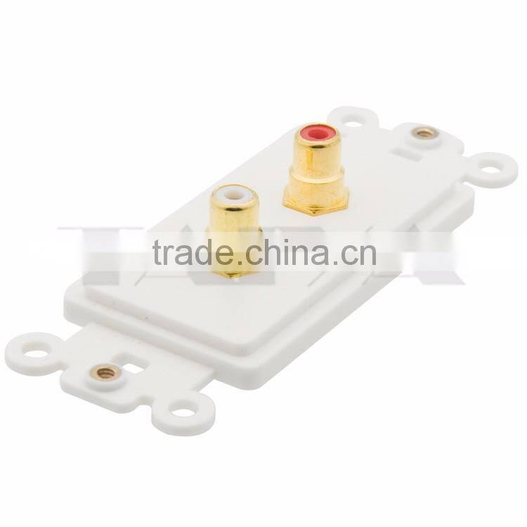 2RCA Audio AV Inner Wall Plate With 2 Ports And Golden Plate
