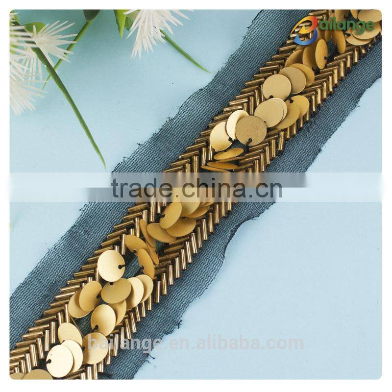 High quality beaded trim sequin bead lace trim for garment