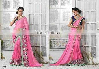 Inviting Red Georgettes Designer Saree/famous indian saree designers