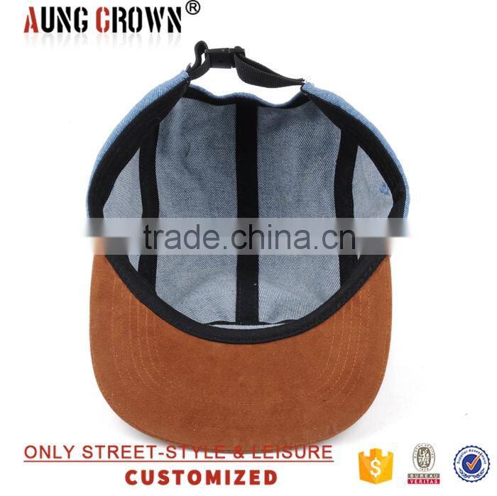 denim 5 panel hats leather patch