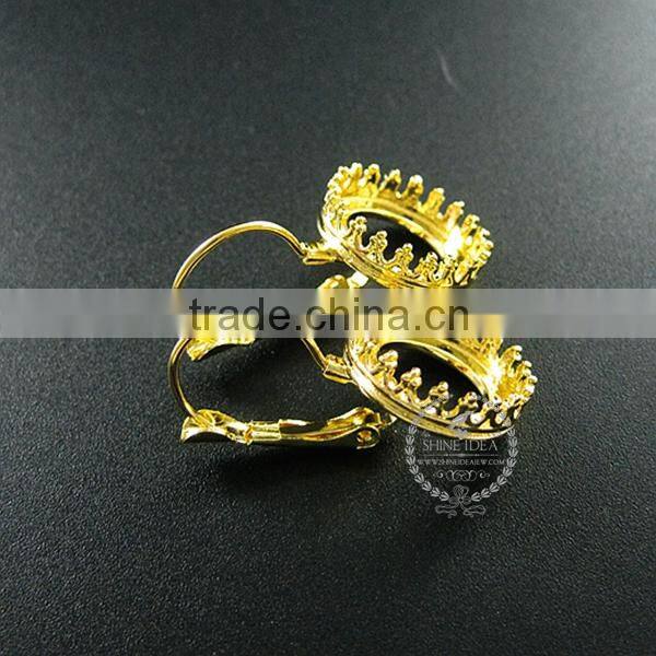 14MM gold plated brass round crown base tray pads earrings hoops,vintage earrings DIY supplies 1705038