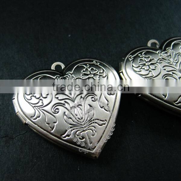 28mm vintage style antiqued silver flower engraved heart shape photo locket pendant charm DIY supplies 1133007