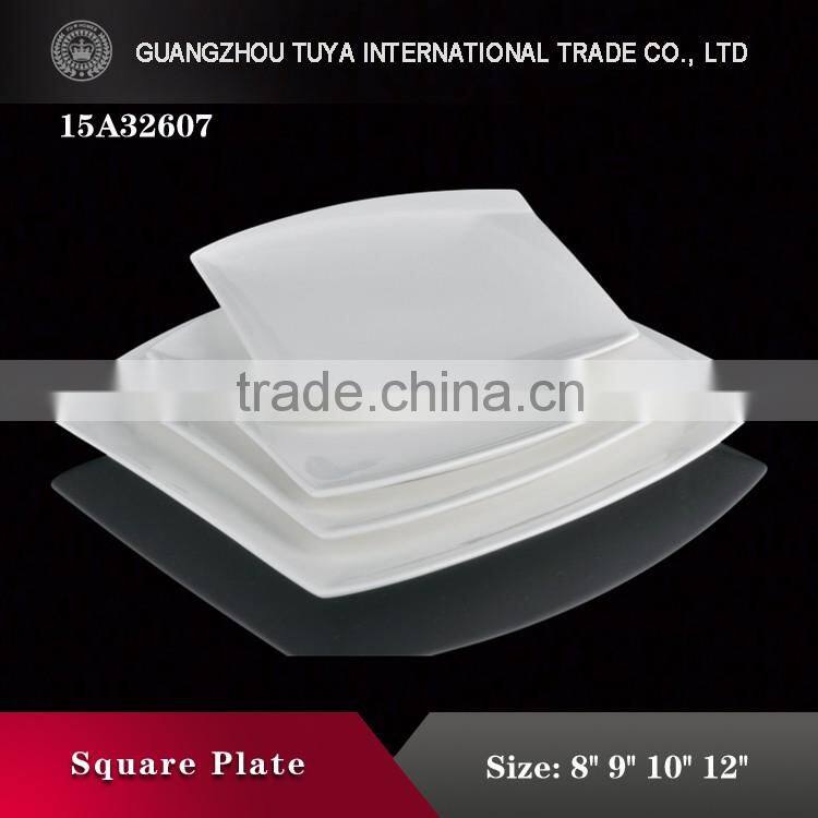 Wholesale ceramy white simple design modern style square shaped ceramic porcelain plates dishes
