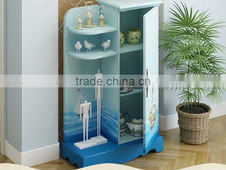 Mediterranean Style Wine Cabinet, Sailing Boat Handpainting Wine Cupboard, Solid Wood Single Door Show Cabinet (BF01-X1148)