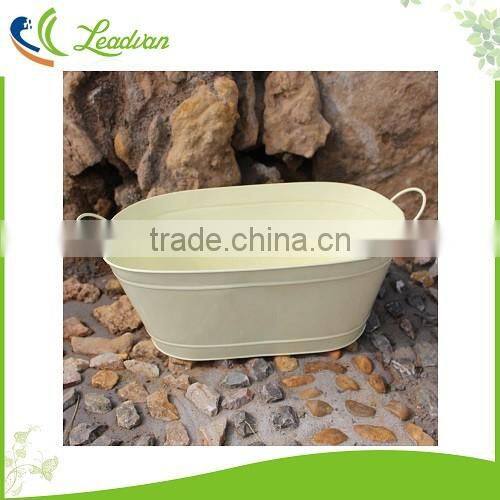 waterproof vintage flower white painting metal oval bucket