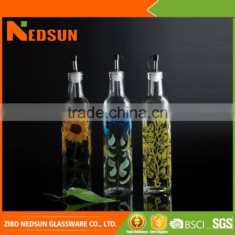 Hot sale hand drawing glass dorica olive oil bottle
