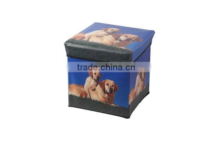 Square Cartoon Dog Print Folding Faux Leather Storage Stool