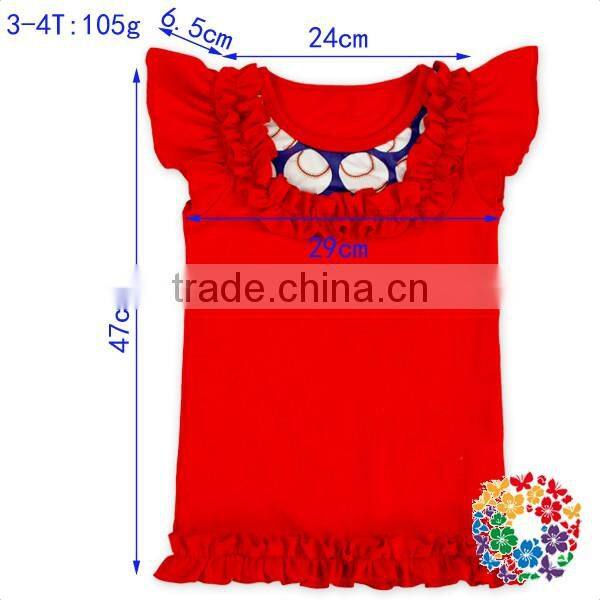 Popular Baseball Print With Red Cotton Ruffles Baby Girls Shorts