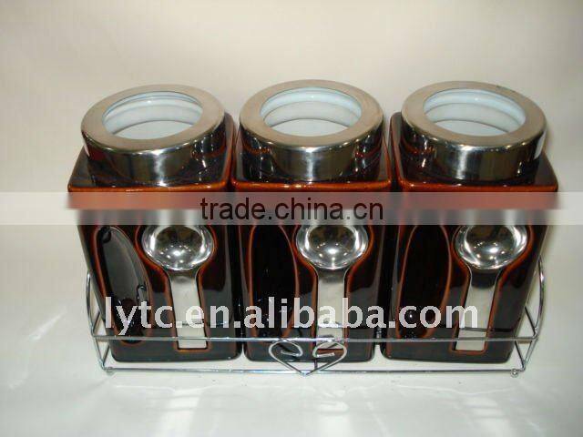 ceramic canister with metal rack