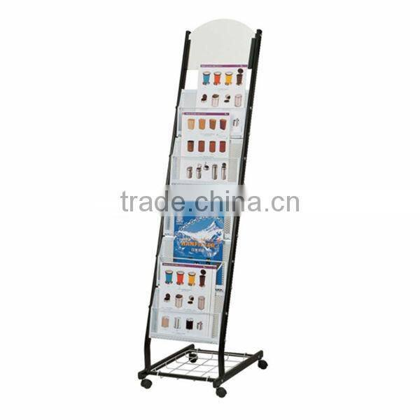 Wholesale Fashion Iron Floor Standing Wrought Iron Black Magazine Display Rack Wire for Hotel and Office J56