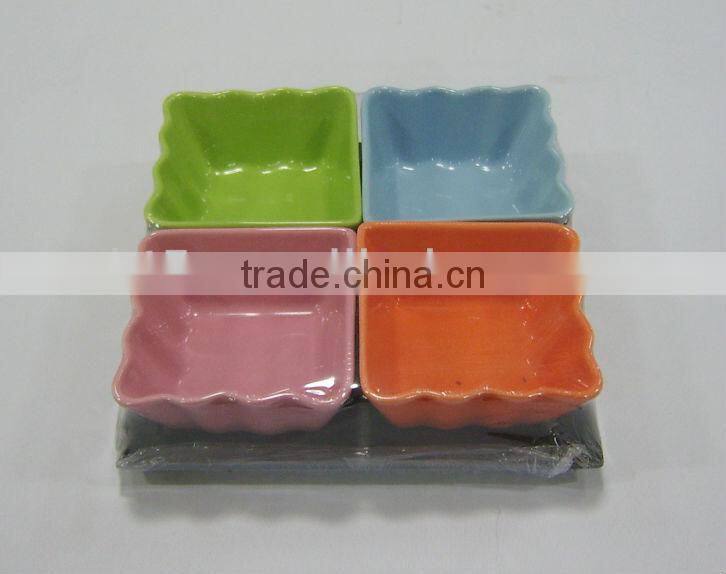 Wave square shaped colorful ceramic party snack tray
