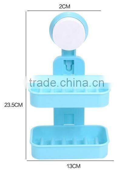 Vacuum suction cup bathroom and kitchen plastic double layer shelf/soap holder