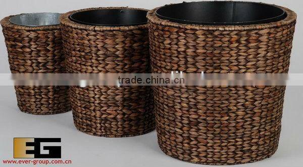 round shape water hyacinth weaving garden planter/vase with zinc