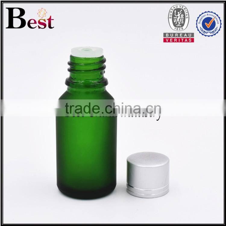 15ml frosted glass bottle green colored essential oil frosted glass bottle with silver aluminum cap