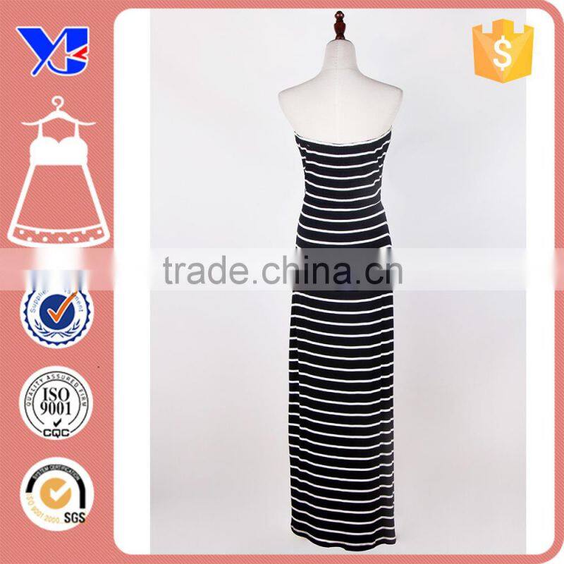 Off-shoulder bra top flag detail slimy waist stripes tube maxi dress