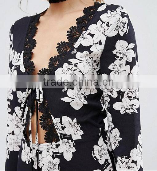 Spring New Women Black Floral Print Chiffon Dress Long Sleeved Long Maxi Dress