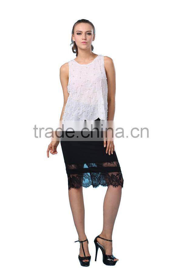 Ladies New Design Sleeveless Round Neck Beaded Top