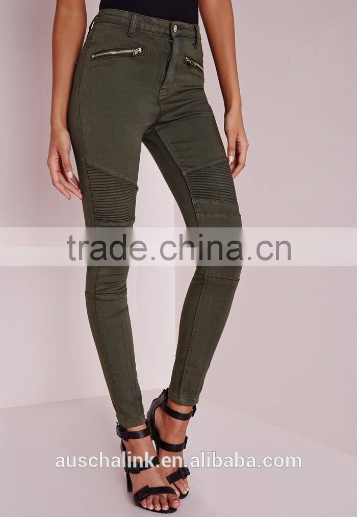 2016 wholesale khaki high waist skinny biker jeans OEM service