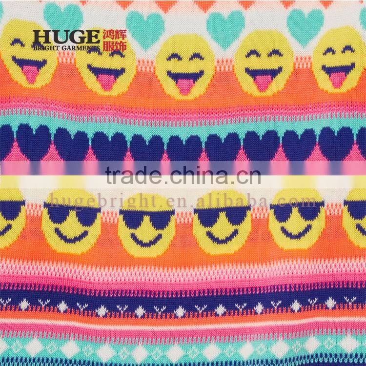 Emoji And Heart Fair Isle Print On Front Panel Sweater For Girls