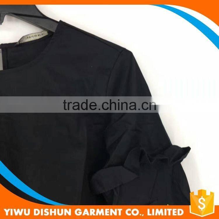 Lady latest design black embroidered wide long sleeve dress