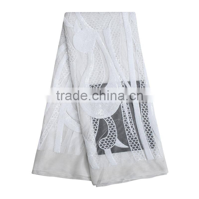 Fashionable French Gold Sequins Tulle Lace 3D Textile Lace Fabric