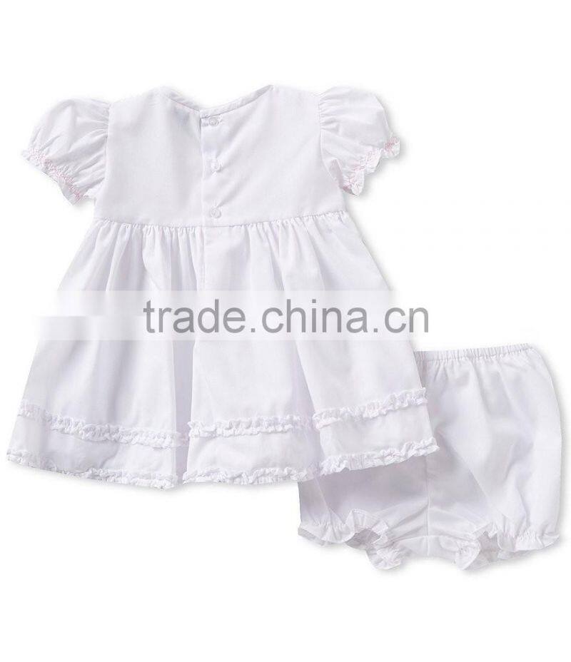 New design children smocked pink flower kids clothes wholesale fashion boutique girl clothing set