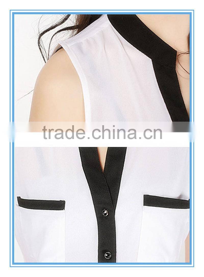 New Fashion Women Sleeveless Summer Chiffon Blouse Designs 2016