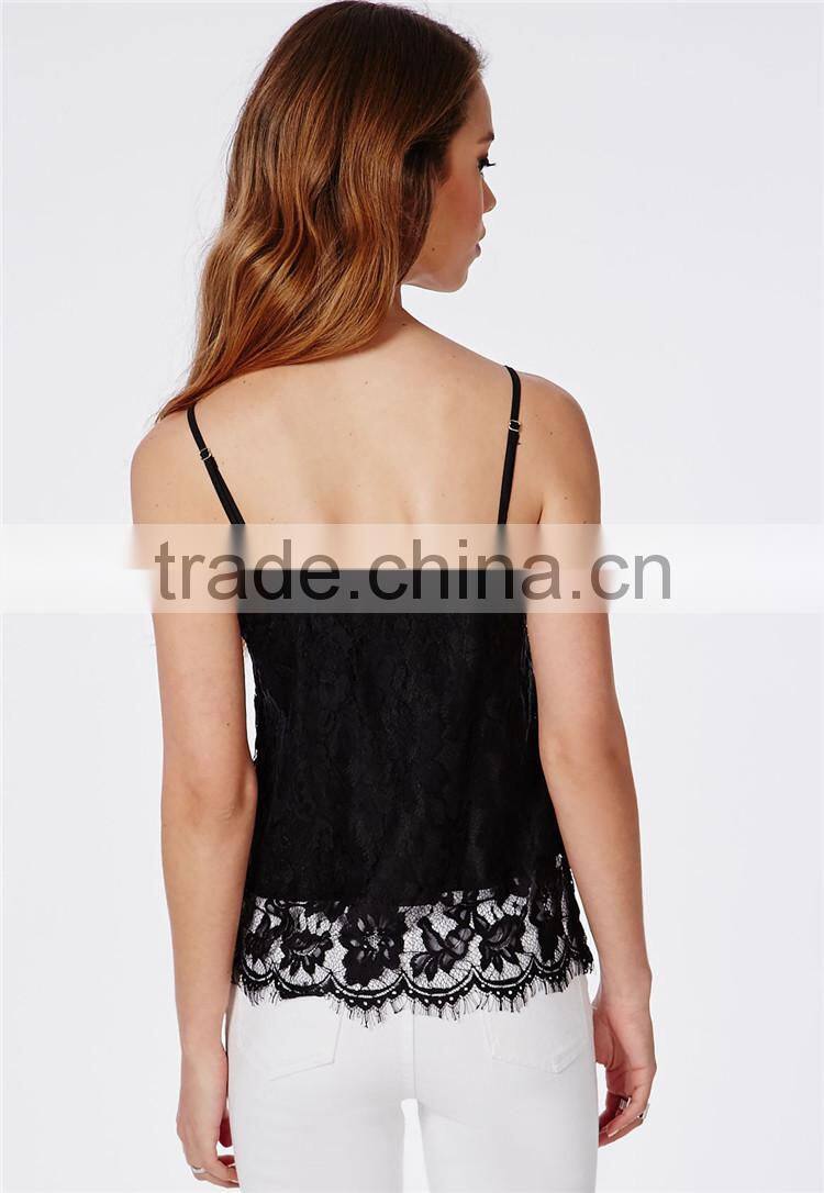 2015 hot sale summer ladies lace cami top black
