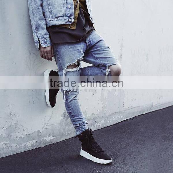 Custom male super skinny distressed moto biker denim pants men high stretch ripped trousers zipped tight ankle jeans 2017
