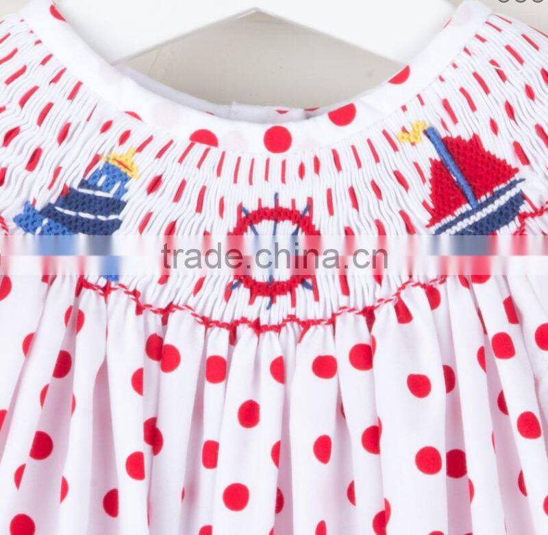Child Fancy Wears Summer Sleeveless children frocks designs Baby Girl red polka dots smocked dress for kids clothing