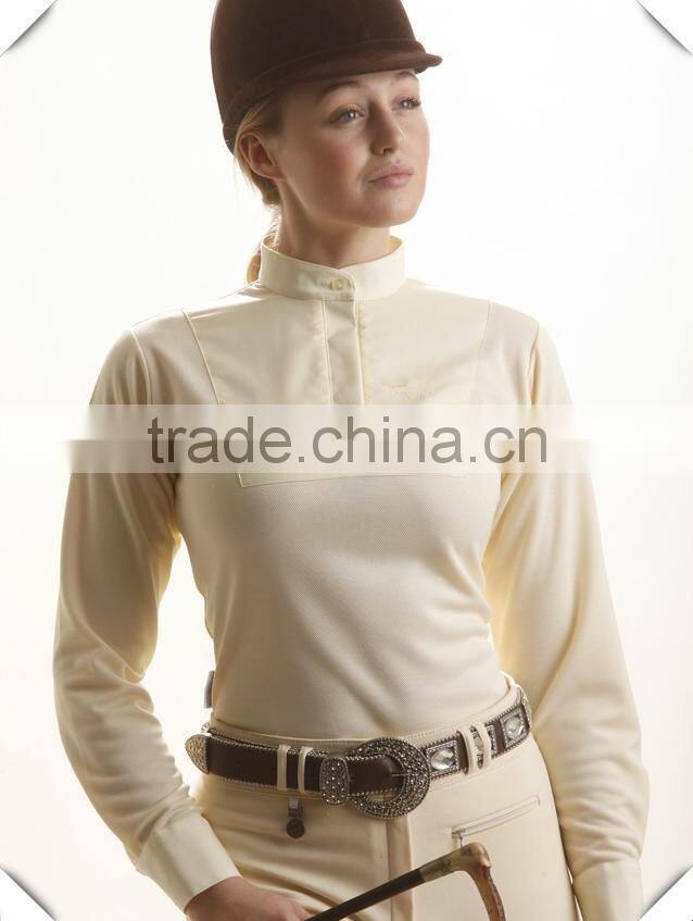 Custom made fashion lightweight knit performer Riding Shirt long-sleeve for lady with Stock Collar