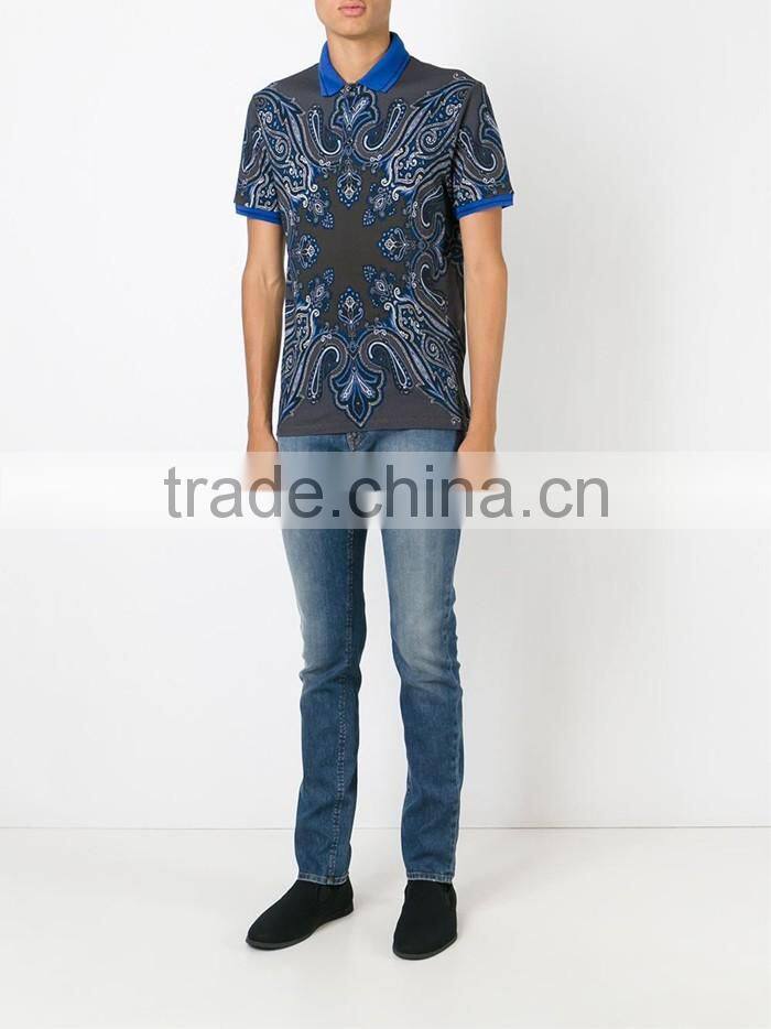 Modern fashion design paisley print polo shirts men