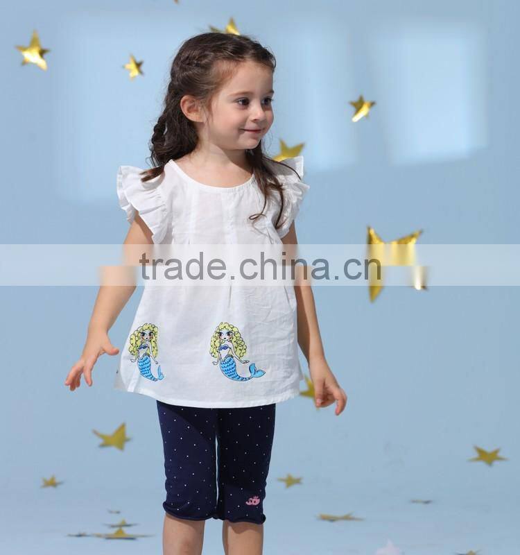 2-8years woven cotton pleated dress boutique fashion girl mermaid print short dress