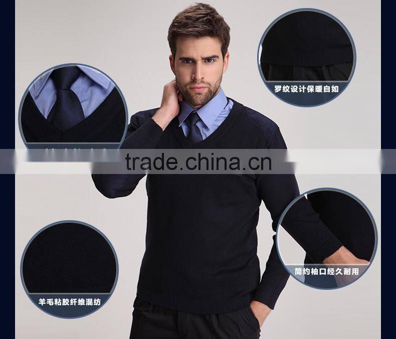 Juqian WOOL /POLYESTER mixed round neck black mens security uniform pullover security sweater