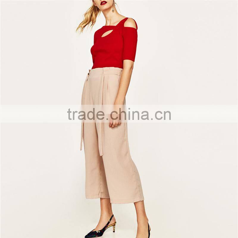Custom design comfortable slacks for women with pleated elastic waistband