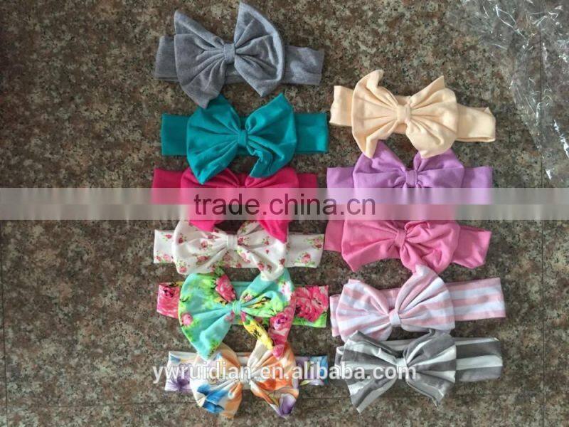 Hot sale kids bright color hairwear chiffon cotton bowknot headband children baby craft hairband