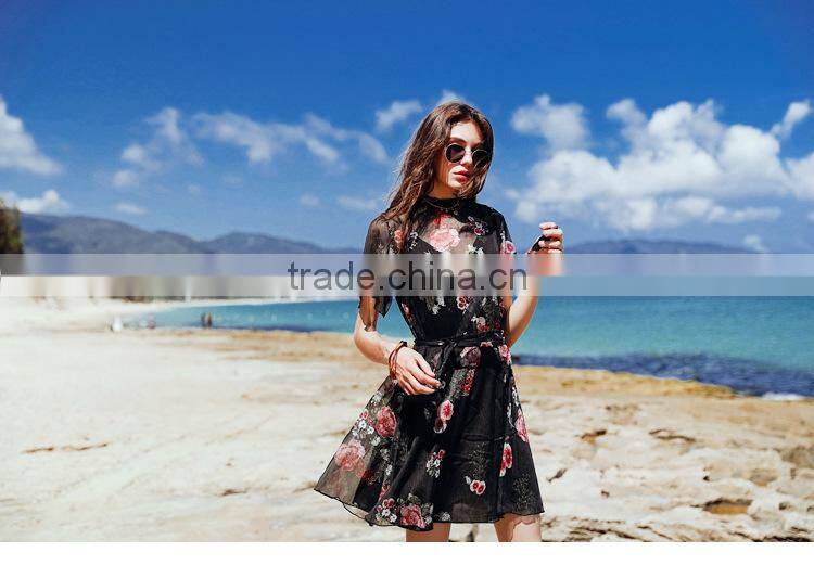 2017 new trend summer dresses for women sexy backless perspective printing chiffon beach fashion dresses