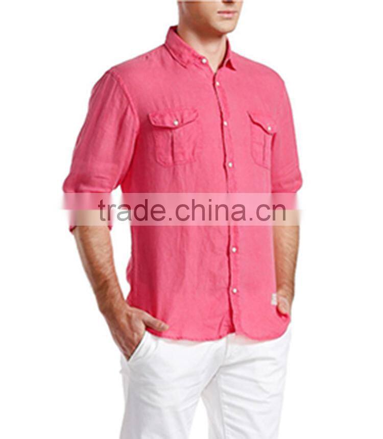 men's linen shirts new design long sleeve two pockets fashionable men shirts