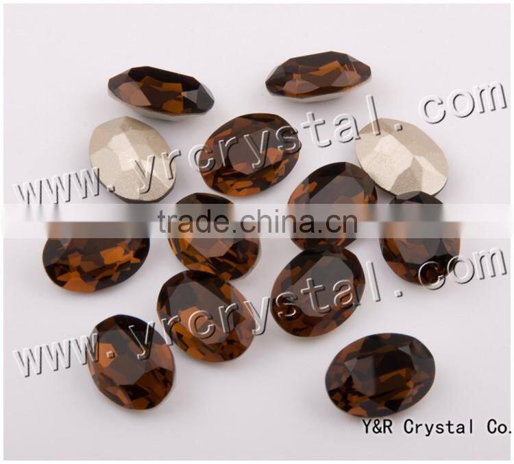 Best quality Crystal Fancy Stone, 10*14mm, 13*18mm Smoked Topaz Point Back Glass Beads