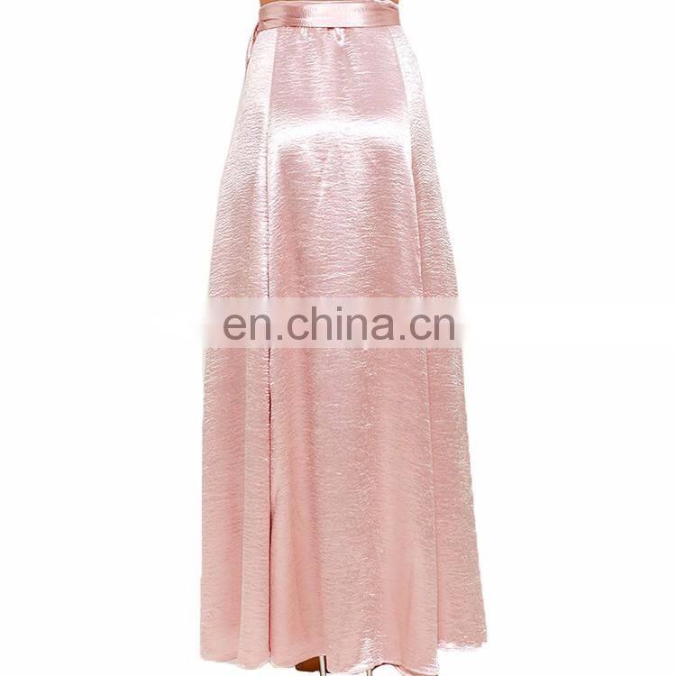 2016 Fashion Design Custom Casual Pink High Waist Skirts Latest Stain Ladies Maxi Long Skirt