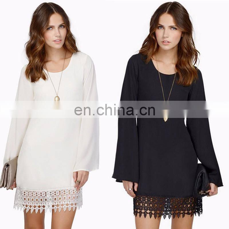 Long sleeves lace dress designer one piece dress with lace hem