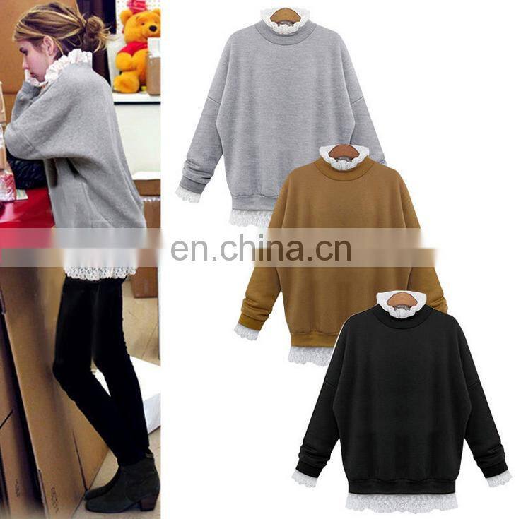 New Ladies Casual Sport Tops Plain Hoody Girls Lace Sweatshirt Jacket Plus Size