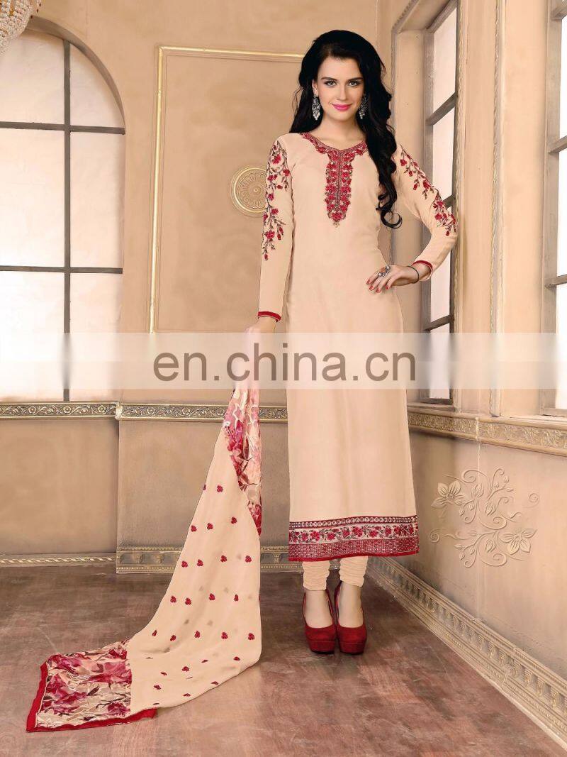 Beige Colored Georgette Semi-Stitched Suit.