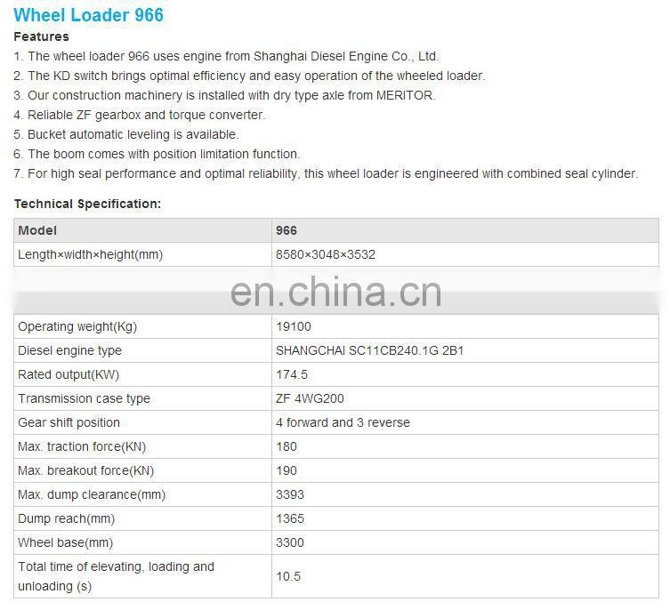 Product Description china Changlin 6 Ton tractor backhoe wheel Loader 966