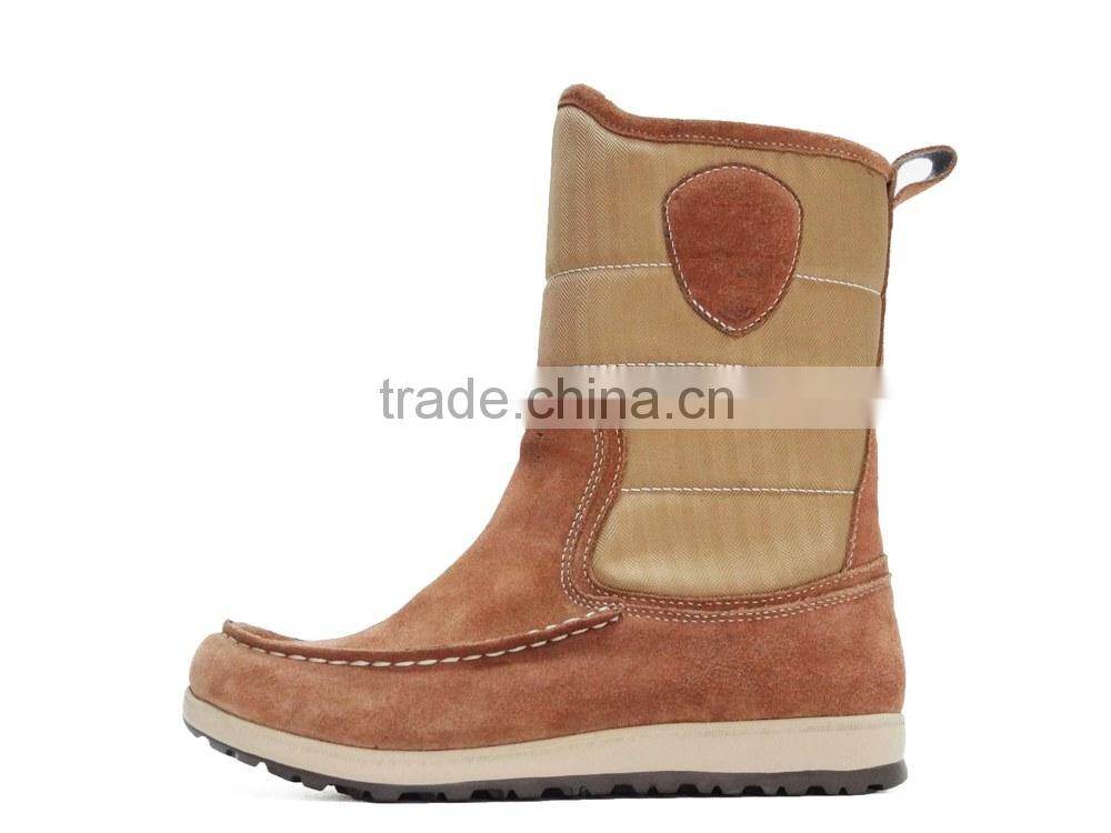 Wiley Herringbone Nylon and Suede Upper Furry Lining Moccasin Boots