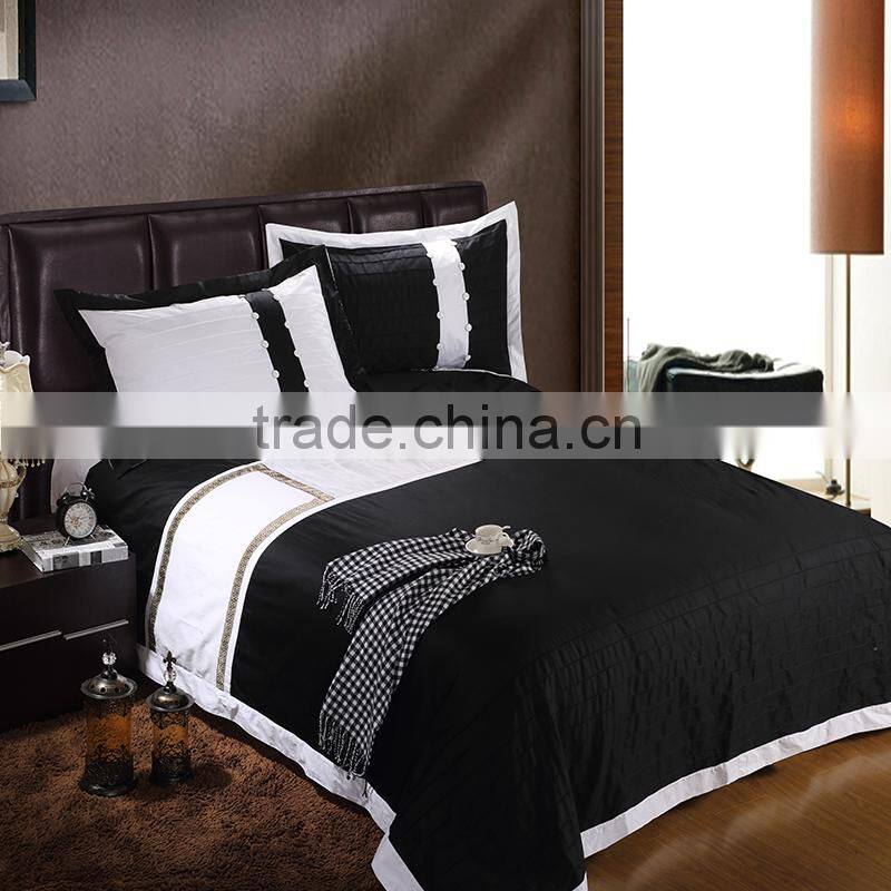 Black and white 100% cotton luxury embroidered hotel bedding set professional commercial bed linen