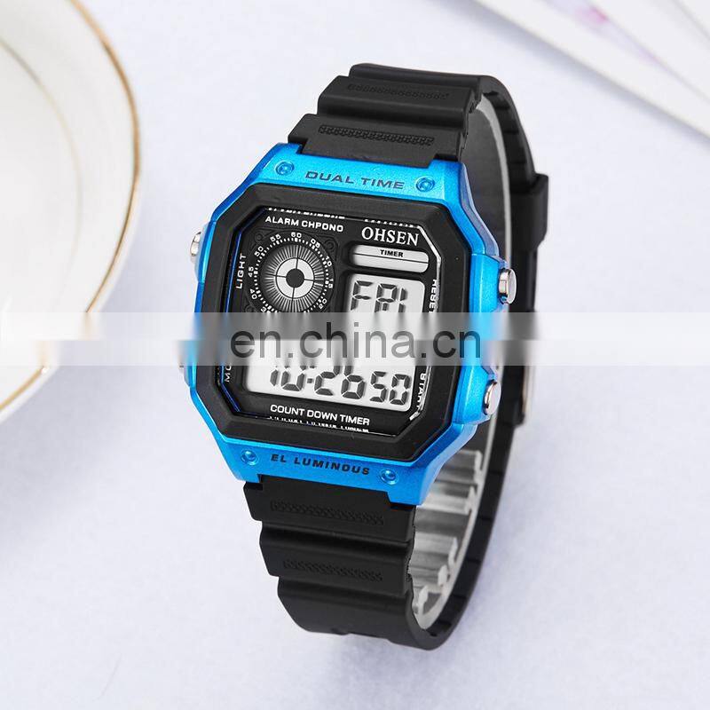 OHSEN 1810 Hot Sale Rubber Strap Digital Back Light Date Day Alarm Wristwatch Watches Men Wrist