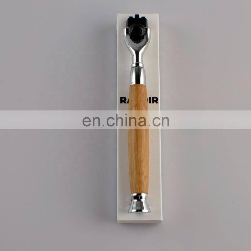 custom deluxe mens 3 blade reusable bamboo safety razor handle