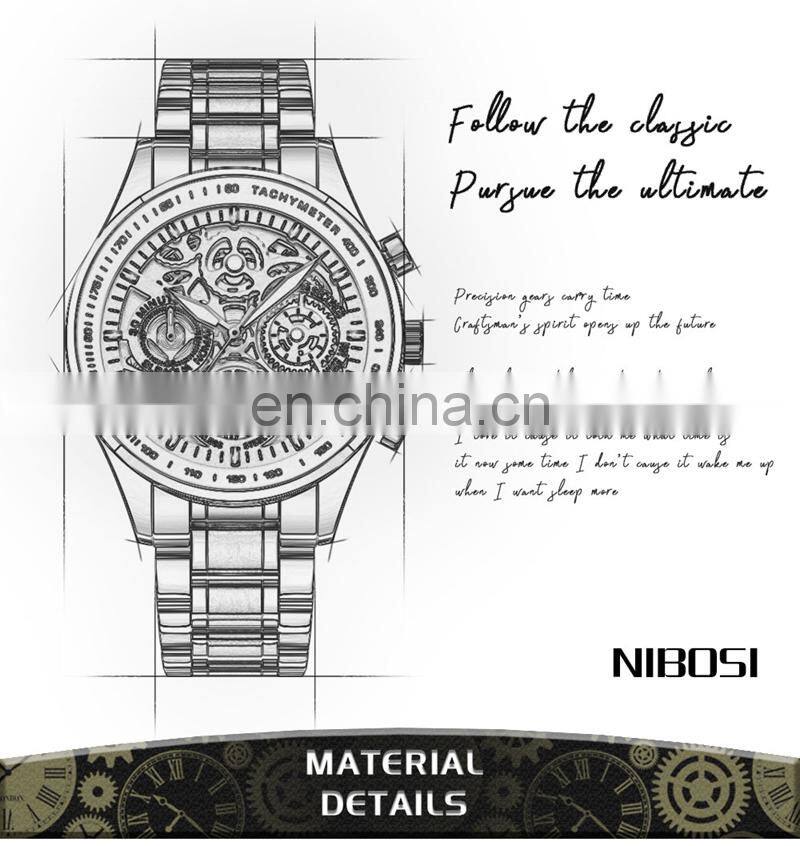 NIBOSI New Hollow Fashion Large Dial Men's Watch Multifunction Calendar Sports Watch Waterproof Quartz Watch