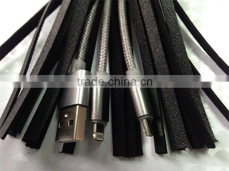 New Arrival Alibaba Leather Nylon Braided 2 in 1 Usb Cable For Iphone 5